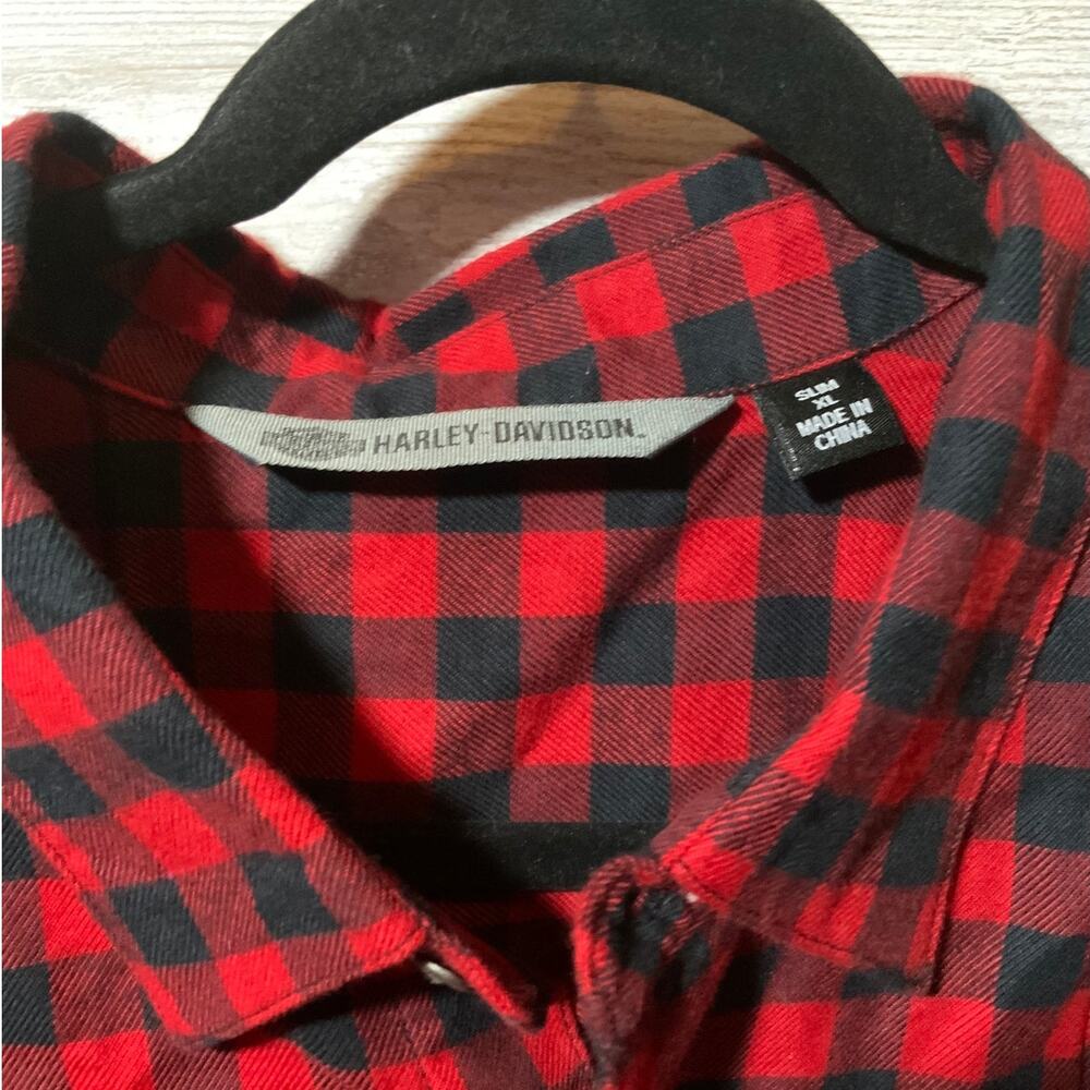 Harley Davidson Red Plaid Patchwork Button Up Shi… - image 3
